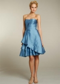 Blue Bridesmaid Dresses Short Taffeta Strapless Ruffled