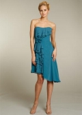 Teal Bridesmaid Dress Short Chiffon Strapless with Ruffles
