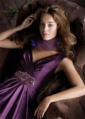Eggplant Bridesmaid Dress Long Taffeta Beading V-neckline