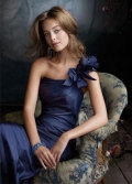 Midnight Bridesmaid Dress Long Taffeta Floral One Shoulder