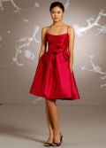Cherry Bridesmaid Dress Short Satin Straps with Bow