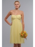 Yellow Bridesmaid Dresses Short Chiffon Beading Strapless