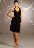 Black Bridesmaid Dress Short Chiffon Halter V-neck