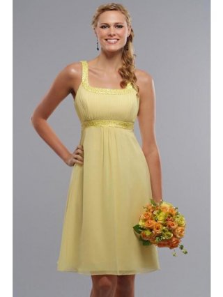 Daffodil Bridesmaid Dress Short Chiffon Beading Scoop