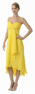 Yellow Bridesmaid Dresses Short Chiffon Brooch Straps