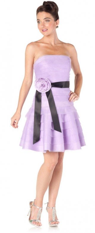 Lilac Bridesmaid Dress Short Organza Flower Strapless