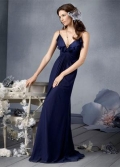 Indigo V-neck Full length Empire Waist Chiffon Bridesmaid Dress