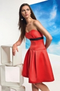 Red/Black Bridesmaid Dress Strapless Knee length Satin Sashed A-line