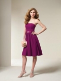 Grape Bridesmaid Dresses Knee Length Crystal Beading Chiffon Satin