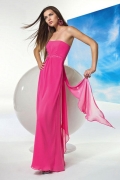 Hotpink Bridesmaid Dress Strapless Full length Chiffon Beading A-line