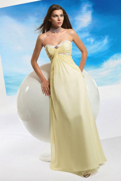 Yellow Bridesmaid Dress Sweetheart Full length Sash Chiffon A-line