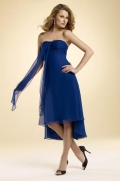Midnight Blue Bridesmaid Dress Strapless Tea length Chiffon A-line