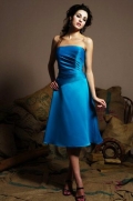 Aqua Bridesmaid Gown Strapless Knee length Matte Satin A-line