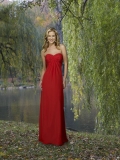 Red Bridesmaid Dress Strapless Floor length Chiffon Ruffles A-line