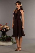 Brown Bridesmaid Dresses Halter Strapless Tea length Chiffon A-line