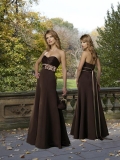 Chocolate Bridesmaid Dress Strapless Floor length Belt Satin A-line