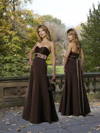 Chocolate Bridesmaid Dress Strapless Floor length Belt Satin A-line