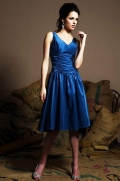 Royal Bridesmaid Dress V-Neck Knee length Taffeta A-line