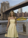 Yellow Strapless Knee length Gathers Satin A-line Bridesmaid Dress
