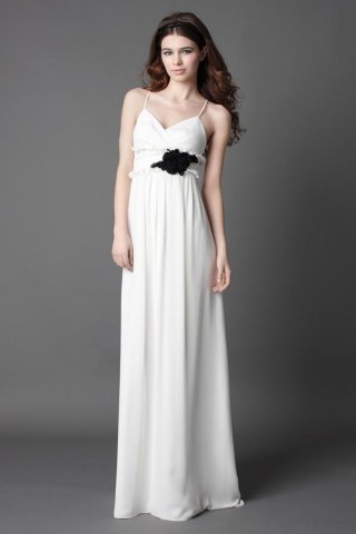 White/Black V-neck Flower Chiffon Long Bridesmaid Dress