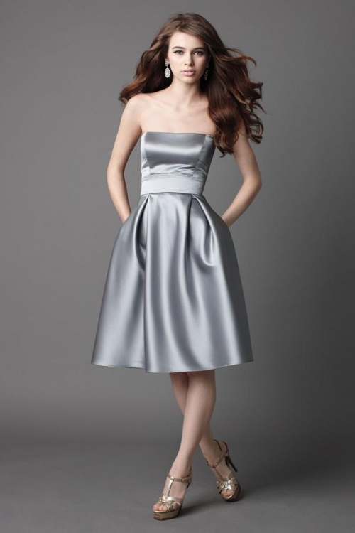 Marcasite Strapless Empire Band Satin Bridesmaid Dress