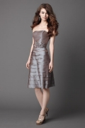 Slate Strapless Layered Flower Short Bridesmaid Dress