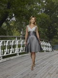 Silver/Charcoal Grey Bridesmaid Dress V-neck Knee length Taffeta A-line