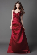 Cherry Red Dual Straps V-neck Floor length Floral Bridesmaid Dress