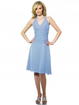 Sky Blue Bridesmaid Dresses Knee Length Halter top Neckline