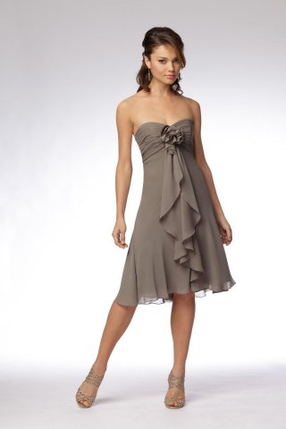 Stone Bridesmaid Dresses Knee Length Chiffon Flower at Empire