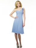 Sky Blue Bridesmaid Dresses Knee Length One Shoulder Sweetheart