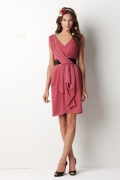 Roseglow/black Bridesmaid Dresses Knee Length V neck Cap sleeves