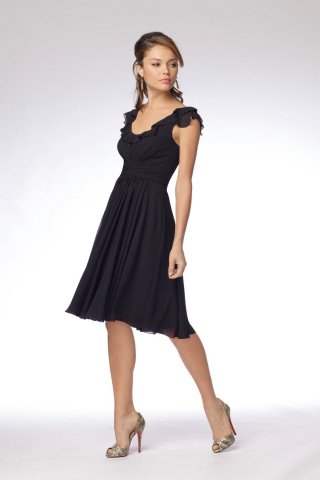 Black Bridesmaid Dresses Knee Length Chiffon Short Sleeves
