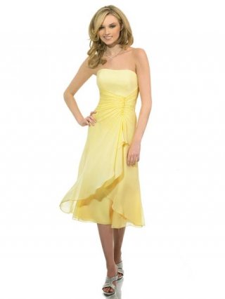 Yellow Bridesmaid Dresses Tea Length Chiffon Short A-line