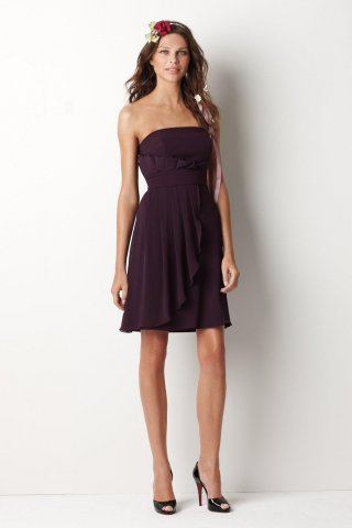 Plum Bridesmaid Dresses Knee Length Chic strapless skirt
