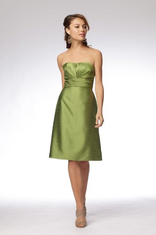 Olivine Bridesmaid Dresses Knee Length Taffeta With Knot Back