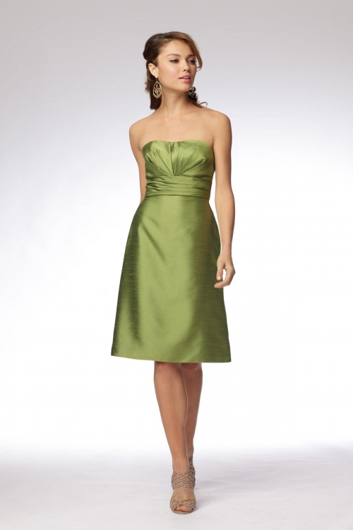 Olivine Bridesmaid Dresses Knee Length Taffeta With Knot Back