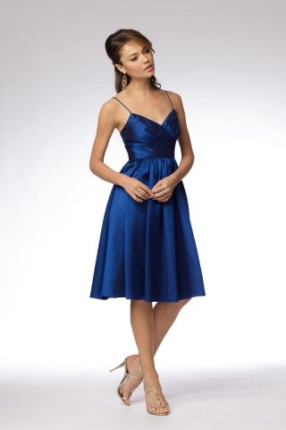 Royal Blue Bridesmaid Dresses Knee Length Taffeta Spaghetti Straps