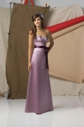 Violet Strapless Satin Sashes Long Bridesmaid Dress