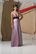 lilac V-neck Sash Long Bridesmaid Dress