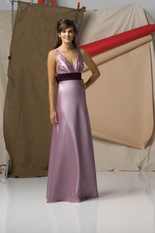 lilac V-neck Sash Long Bridesmaid Dress