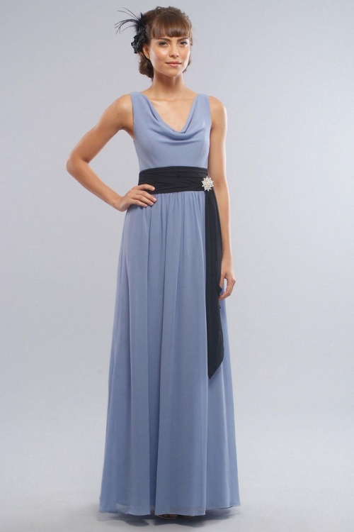 Sky Cowl neckline Full Length Chiffon Bridesmaid Dresses