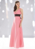 Pink V-neck Straps Sleeveless Full-length Taffeta Bridesmaid Dress