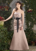 Strapless Sleeveless Full-length Satin Bridesmaid Dress
