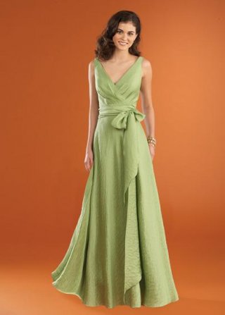 V-neck Full-length Midori Voile Sashes Bridesmaid Dress