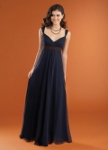 V-neck Full-length Midnight Chiffon Sashes Bridesmaid Dress