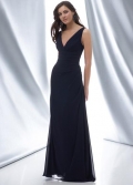 V-neck Full length Indigo Crinkle Chiffon Bridesmaid Dress
