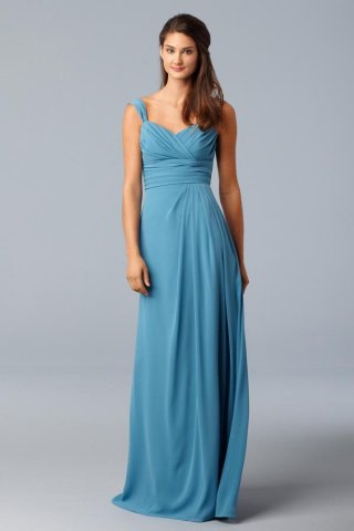 V-neck Straps Full length Chiffon Sash Bridesmaid Dress