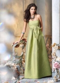 strapless Full length Taffeta Baby-Doll Sash A-line Bridesmaid Dress