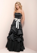 Scooped Full length Ruffles Sash Black Bridesmaid Dress